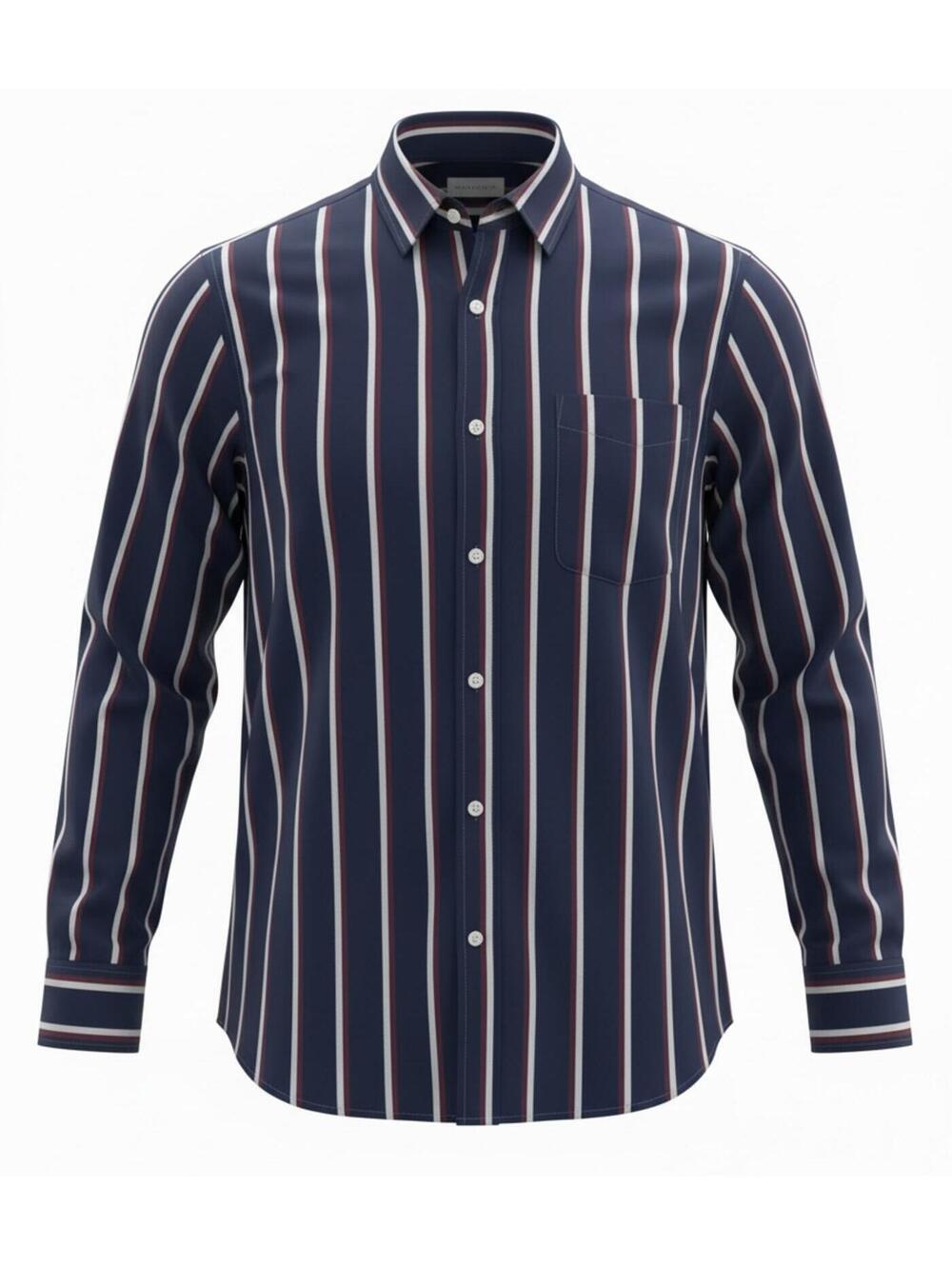 Men's Navy Blue Vertical Stripe Button-Up Shirt